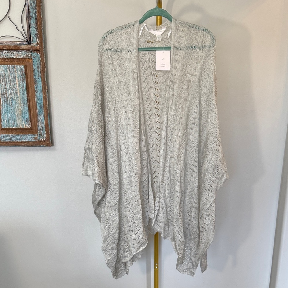 LC Lauren Conrad Light Gray Open Weave Draped Cardigan NWT